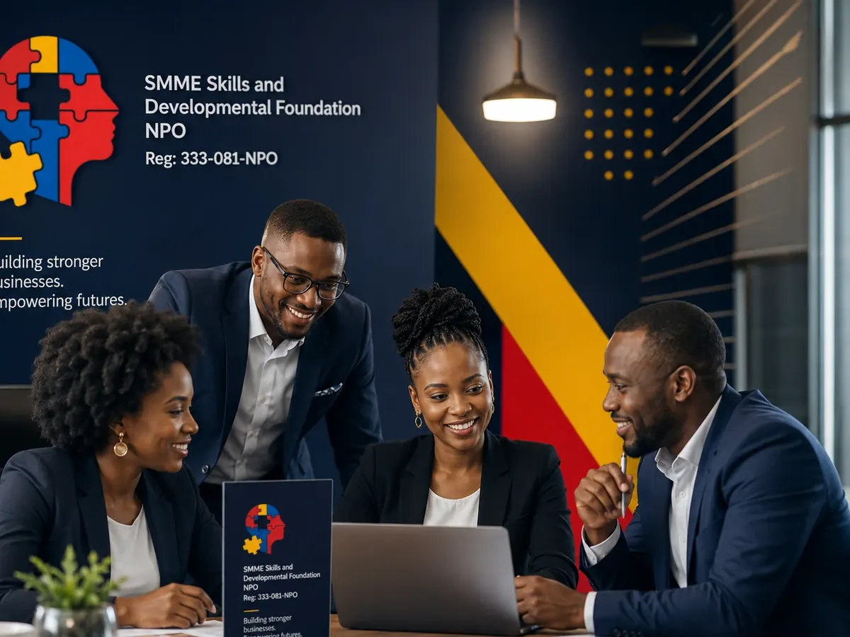 SMME Skills entrepreneurs and advisors collaborating in a branded business-support environment