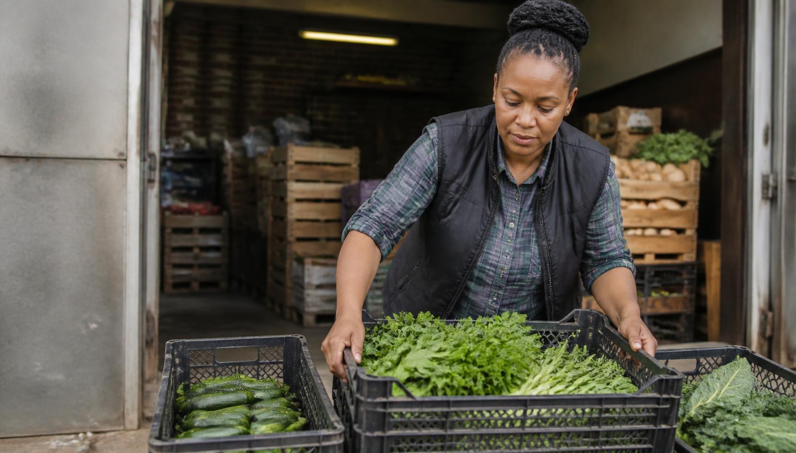 A produce supplier preparing fresh goods for delivery